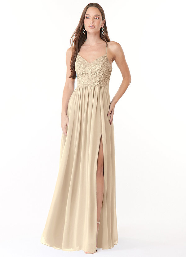 Azazie Kelia Brudepigekjoler A-Line Blonder Chiffon Gulv-længde Kjole image1