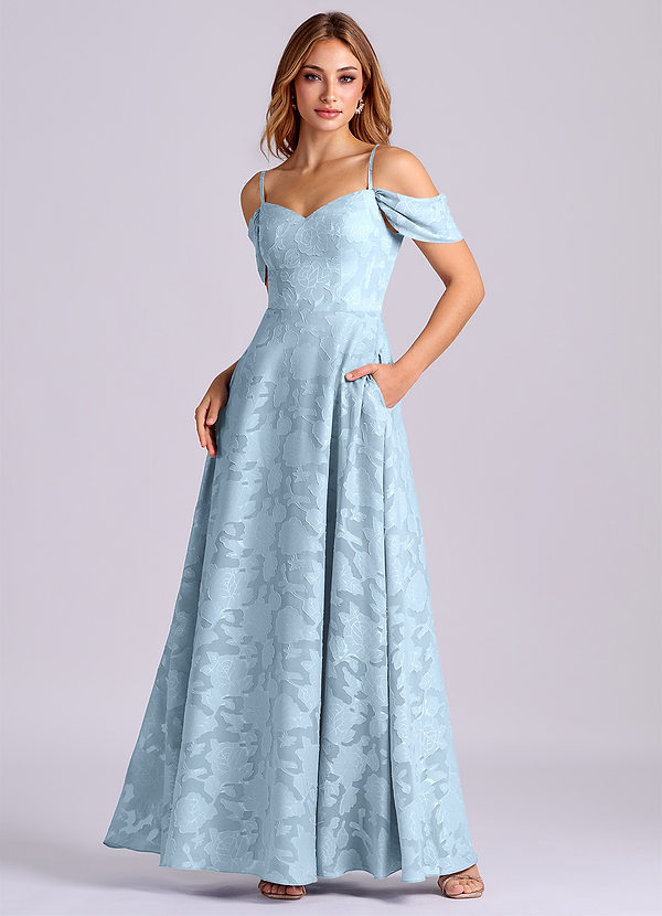Azazie Marley Bridesmaid Dresses Sky Blue A-Line Off the Shoulder Floral Burnout Convertible Dress image1