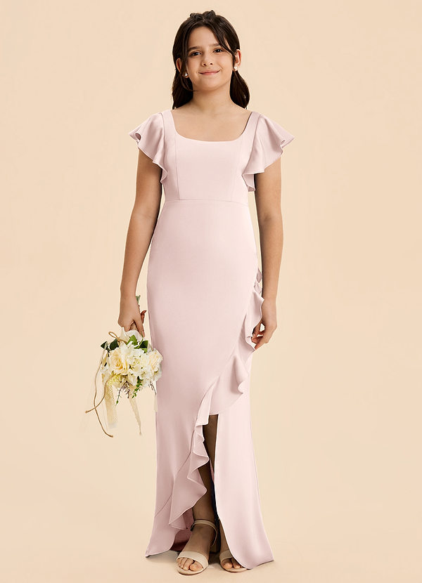 Azazie Demi Junior Vestido de Rosa Rubor de Satén Elástico de Corte Sirena con Lazo image1