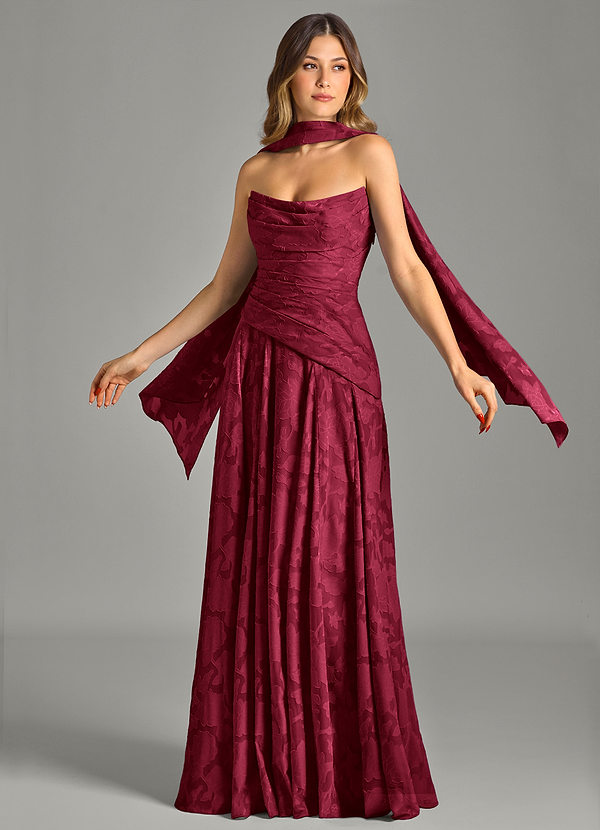 Azazie Gabriela Bridesmaid Dresses Burgundy A-Line Strapless Floral Burnout Dress image1