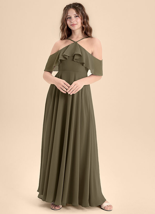Azazie Tessabelle Junior Vestido de Verde Sauce de Gasa de Corte En A con Vestidos sin tirantes image1