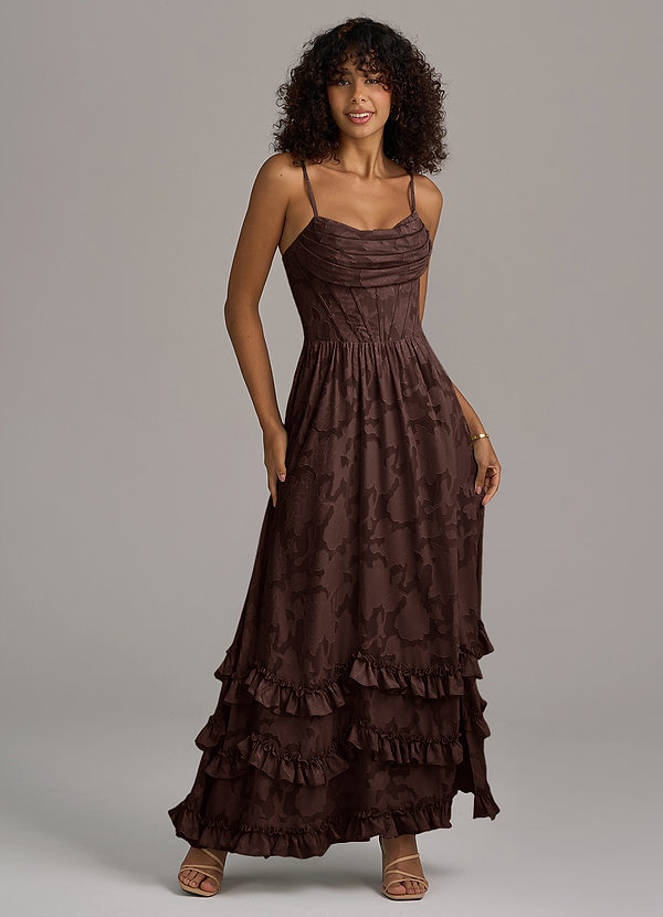 Azazie Lettie Bridesmaid Dresses Ganache A-Line Corset Floral Burnout Dress image1