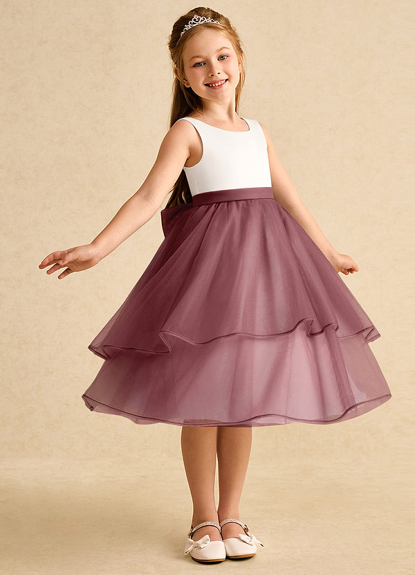 Azazie Rene Vestidos de Niña de Flores Vestido de Marfil Rosa Del Desierto de Tul de Corte En A con Lazo image1
