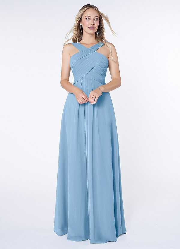 Azazie Kaleigh Bridesmaid Dresses Powder Blue A-Line Pleated Chiffon Dress image1