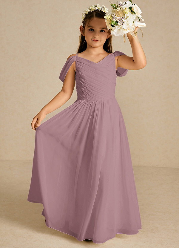 Azazie Chelle Flower Girl Dresses Dusty Rose A-Line Pleated Chiffon Dress image1