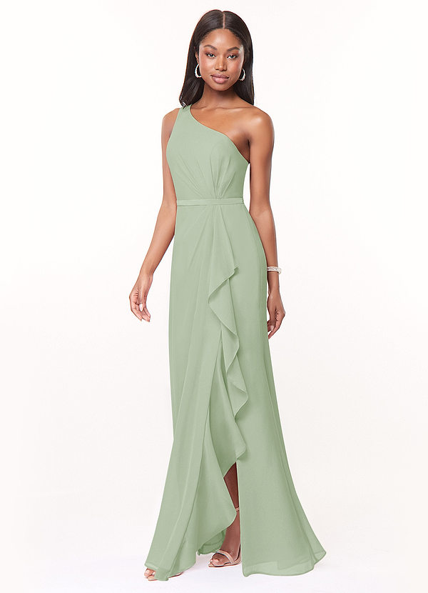 Azazie Liza Bridesmaid Dresses Dusty Sage Mermaid One Shoulder Chiffon Dress image1
