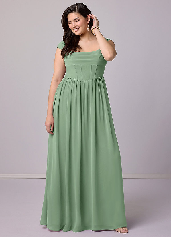 Barbie ♥ Azazie Bridesmaid Dresses Matcha A-Line Corset Chiffon Dress image1