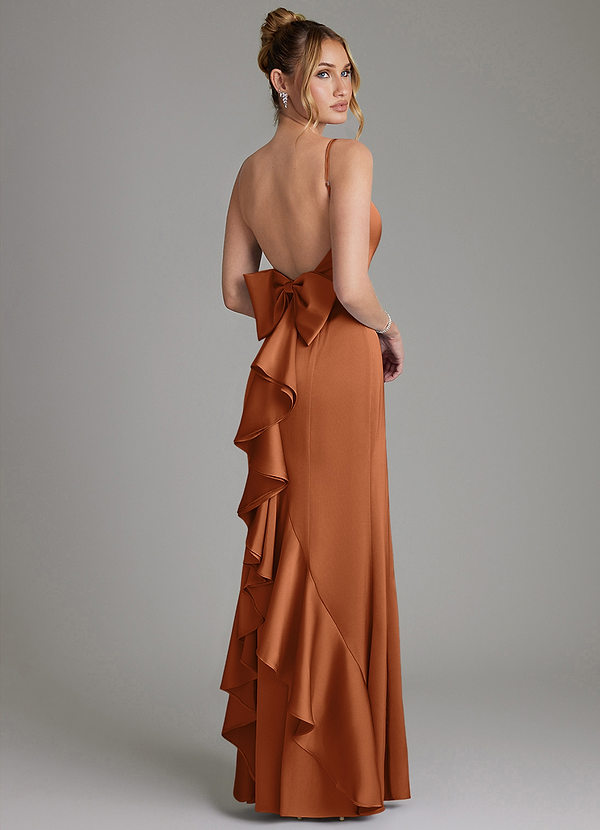 Azazie Zherra 신부 들러리 드레스 인어 절하다 스트레치 새틴 바닥 길이 드레스 image1