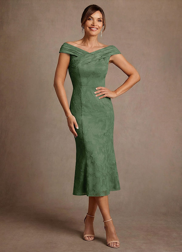Azazie Keith Mother of the Brides Dresses Eucalyptus Sheath Pleated Floral Burnout Dress image1