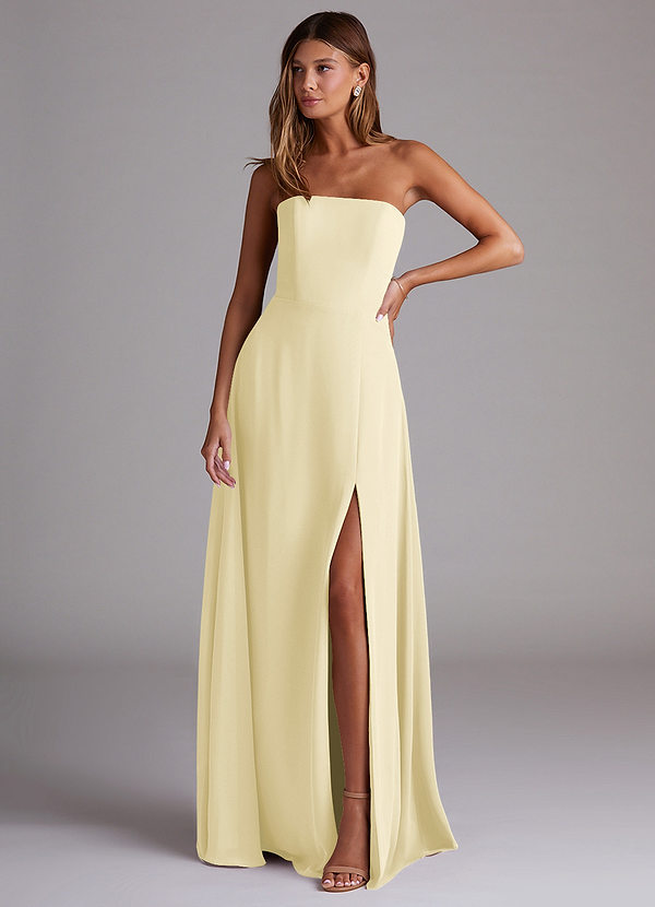 Azazie Wren Vestidos Dama de Honor Vestido de Sorbete De Limón de Gasa de Corte en A Convertible con Corte Lateral image1