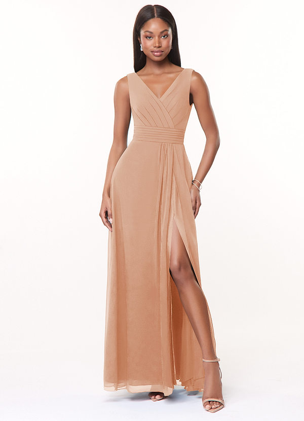 Azazie Karina Bridesmaid Dresses English Rose A-Line Pleated Chiffon Dress image1