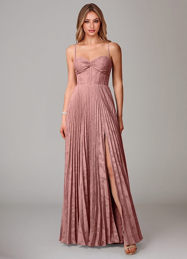 Azazie Akiko Bridesmaid Dresses Dusty Rose A-Line Sweetheart Neckline Floral Burnout Dress image1