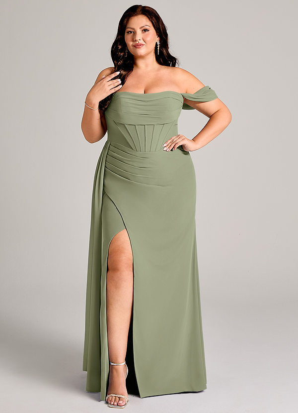 Azazie Amyra Abiti da Damigella Abito Convertibile Tubino in Chiffon Spalle Scoperte Pistacchio image1