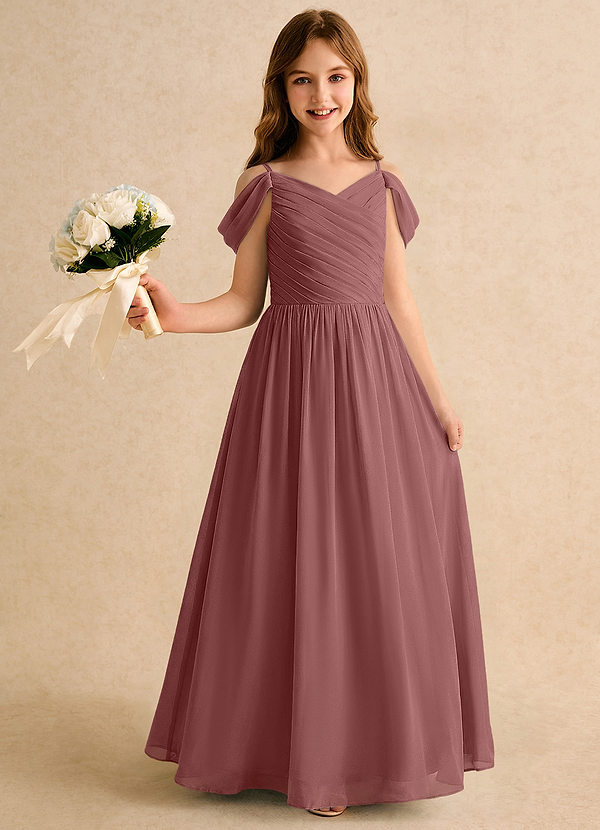 Azazie Chelo Girls Formal Abiti da Ragazza di Fiori Abito A-Line in Chiffon Plissettato Rosa Del Deserto image1