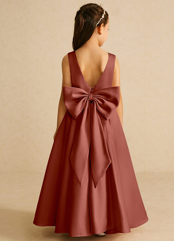 Azazie Pipsy Flower Girl Dresses Auburn A-Line Bow Matte Satin Dress image1