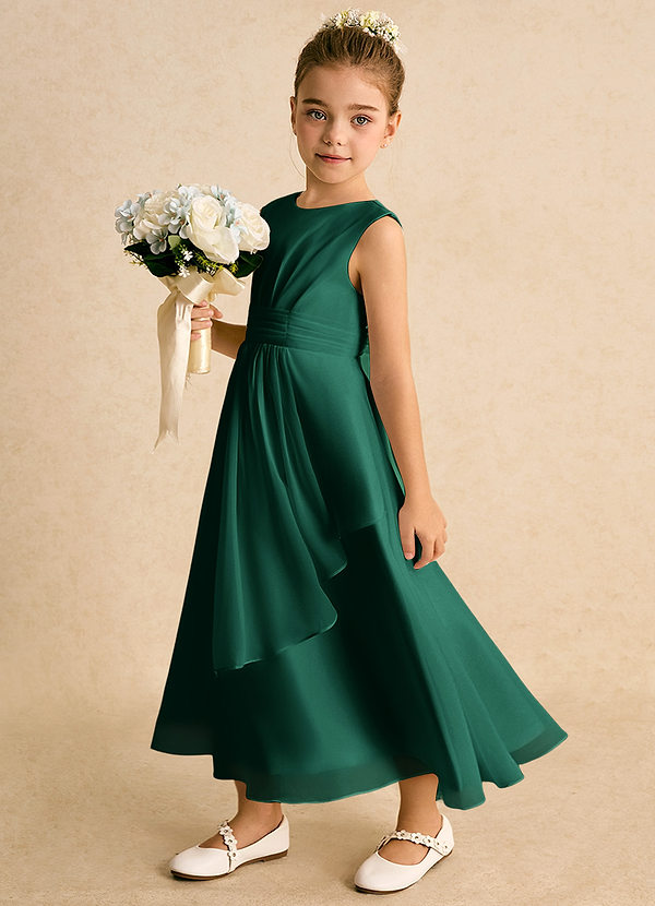 Azazie Edelweiss Flower Girl Dresses Emerald A-Line Pleated Chiffon Dress image1