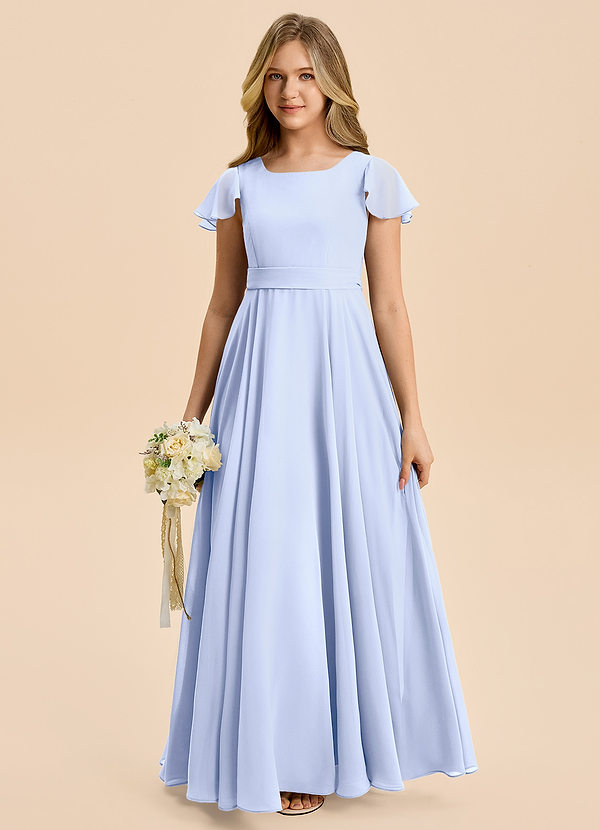 Azazie Cady Junior Abito A-Line in Chiffon Plissettato Ghiaccio image1