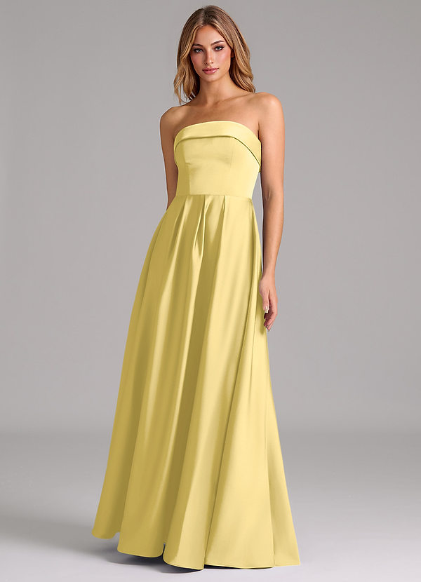 Azazie Lucienne Bridesmaid Dresses Canary A-Line Strapless Stretch Satin Convertible Dress image1
