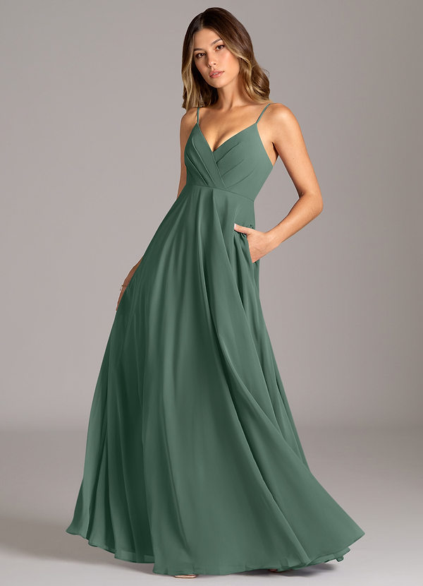 Azazie Amani Bridesmaid Dresses Sea Moss A-Line Pleated Chiffon Dress image1