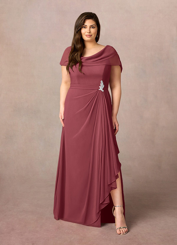 Azazie Mary Mother of the Brides Dresses Merlot A-Line Side Slit Chiffon Dress image1