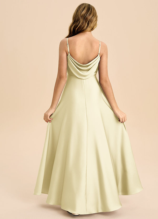 Azazie Bug Junior Robe Trapèze en Satin extensible Plissée Sorbet Citron image1