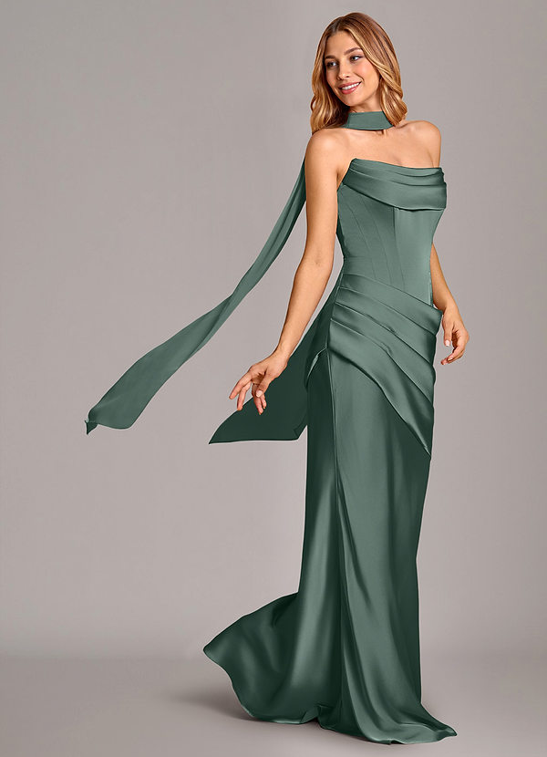 Azazie Pelagia Suknie dla druhen Syrena Gorset Satyna elastyczna Do ziemi Sukienka image1