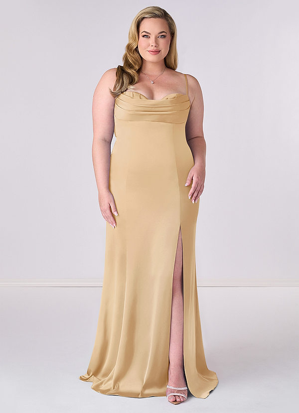 Barbie ♥ Azazie Abiti da Damigella Abito Sirena in Raso Elasticizzato Corsetto Oro image1