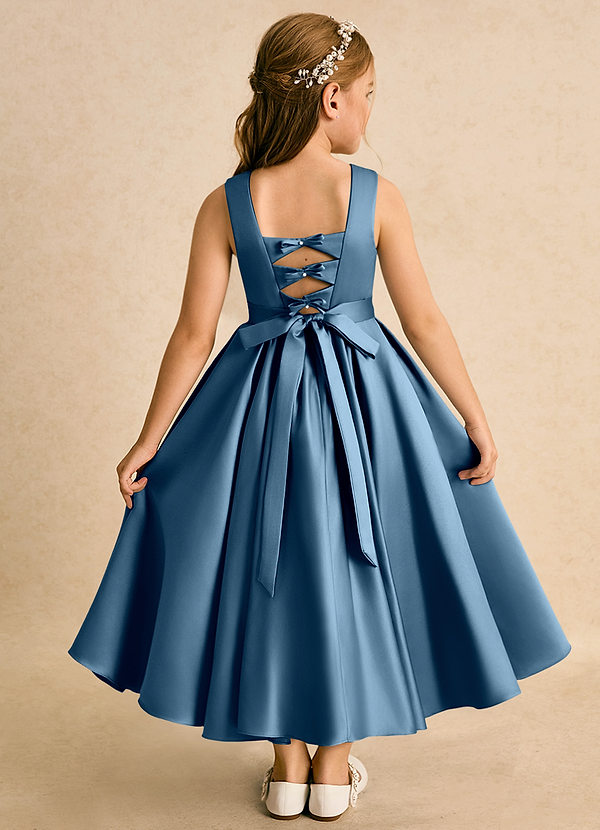 Azazie Junebuj Flower Girl Dresses Bermuda Ball-Gown Pleated Matte Satin Dress image1