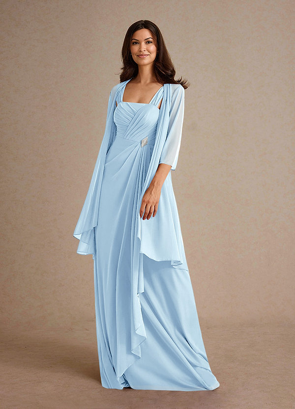 Azazie Clinton Mother of the Brides Dresses Sky Blue A-Line Pleated Mesh Dress image1