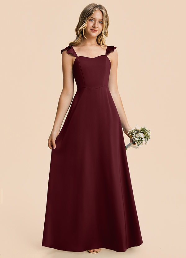 Azazie Mavie Junior Robe Trapèze en Satin extensible Drapé Cabernet image1