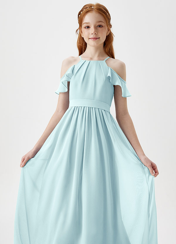Azazie Chaya Junior Abito A-Line in Chiffon a Spalla Scoperta Sea Glass image1