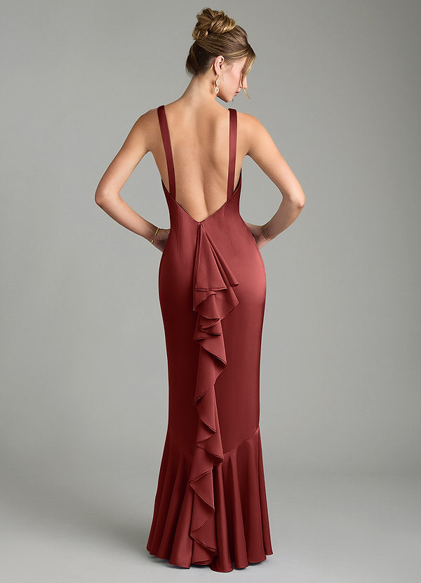 Azazie Tamera Bridesmaid Dresses Terracotta Mermaid Pleated Stretch Satin Dress image1