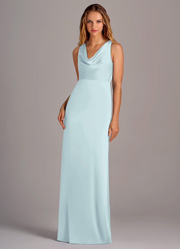 Azazie Wrenlee Bridesmaid Dresses Sea Glass A-Line Stretch Satin Dress image1