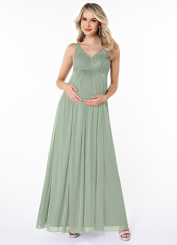 Azazie Andrea Brautjungfernkleider für Schwangere A-Linie Plissee Gittergewebe Bodenlänge Kleid image1