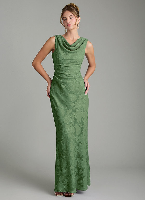 Azazie Kieryn Robes de demoiselle d'honneur Robe Sirène en Blumen-Burnout Plissée Eucalyptus image1