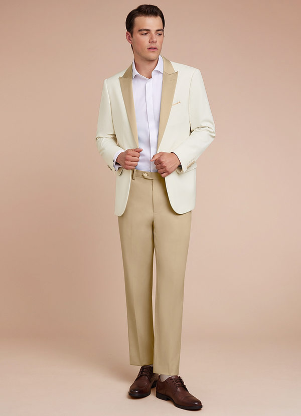 front Adrian Champagne Shawl Lapel Structured Stretch Tuxedo Suit