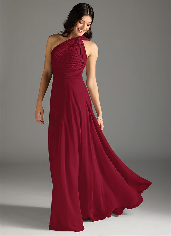 Azazie Charlize Bridesmaid Dresses Burgundy A-Line One Shoulder Chiffon Dress image1