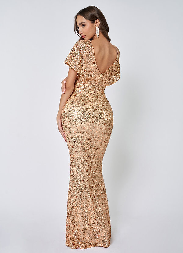 back Glam Sweetheart Champagne Sequin Maxi Dress
