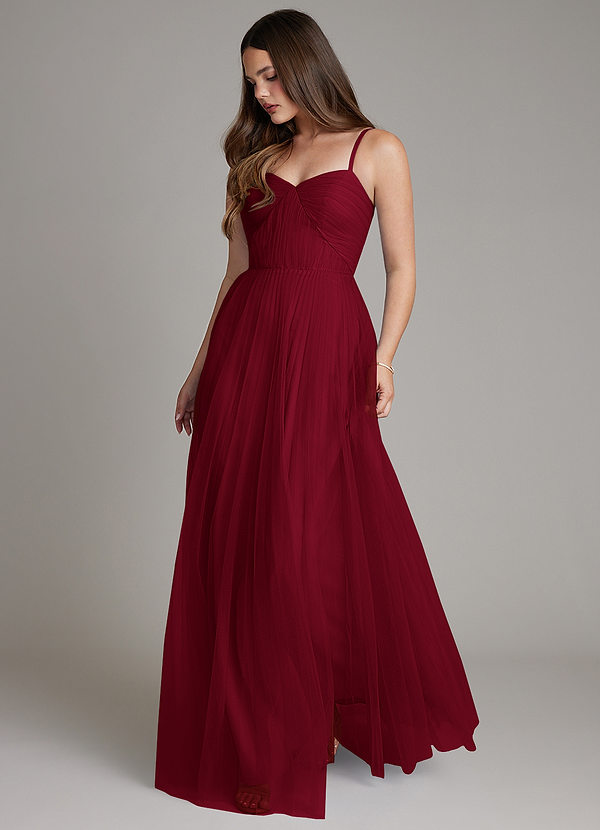 Azazie Teagan Bridesmaid Dresses Burgundy A-Line Sweetheart Neckline Tulle Dress image1