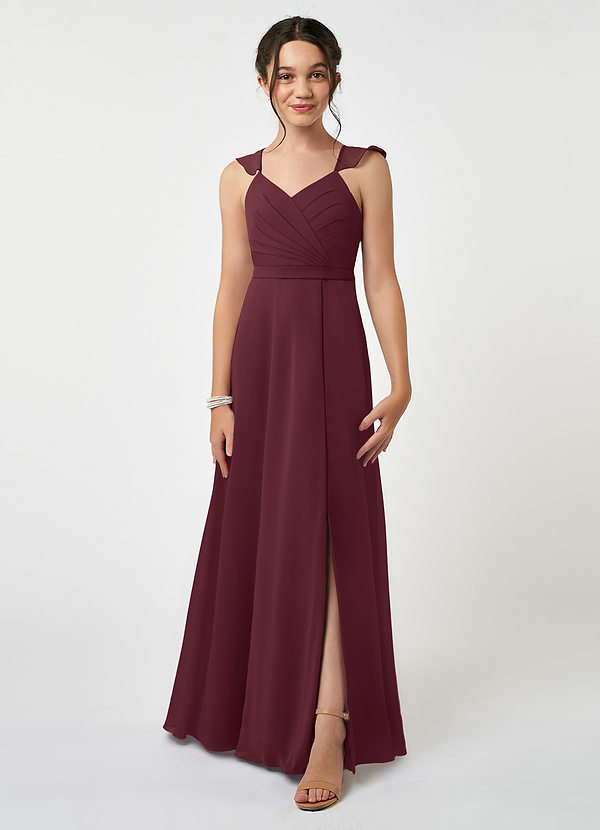 Azazie Emily Junior Cabernet A-Line Ruched Chiffon Dress image1