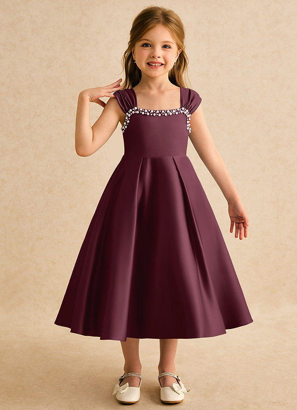 Azazie Yosemite Blumenkinder Kleider Ballkleid Herzausschnitt Matte Satin Kleid Cabernetrot image1
