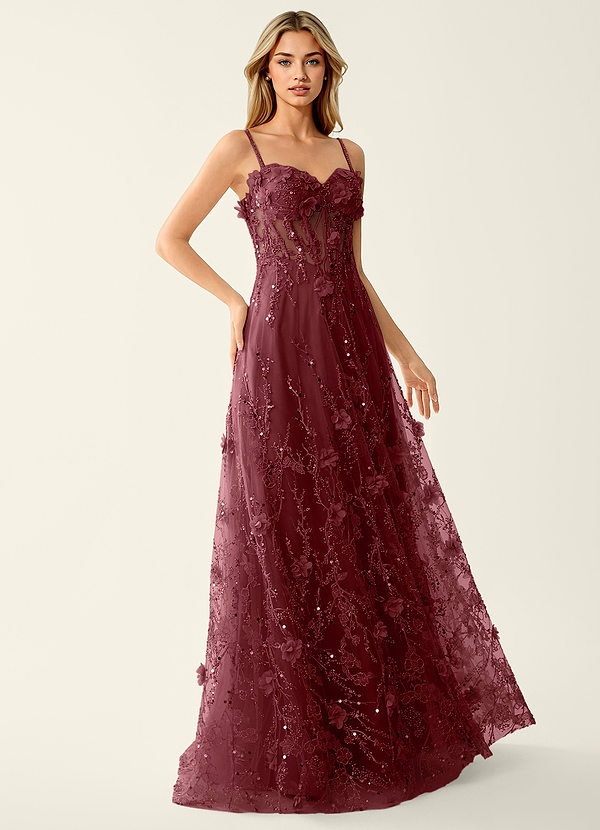 Thaliagici Wine 3D Flower Beading Sequins Mesh Prom Dress image1