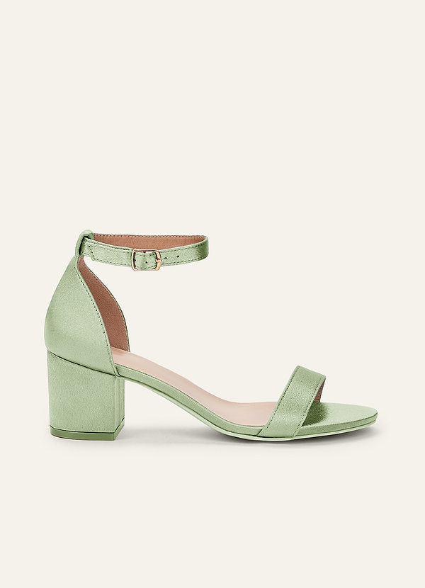 front Matching Color Metallic Satin One Strap Buckle Block Heel Sandals
