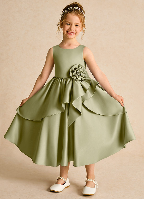 Azazie Hermia Flower Girl Dresses Moss Green A-Line Sleeveless Matte Satin Dress image1