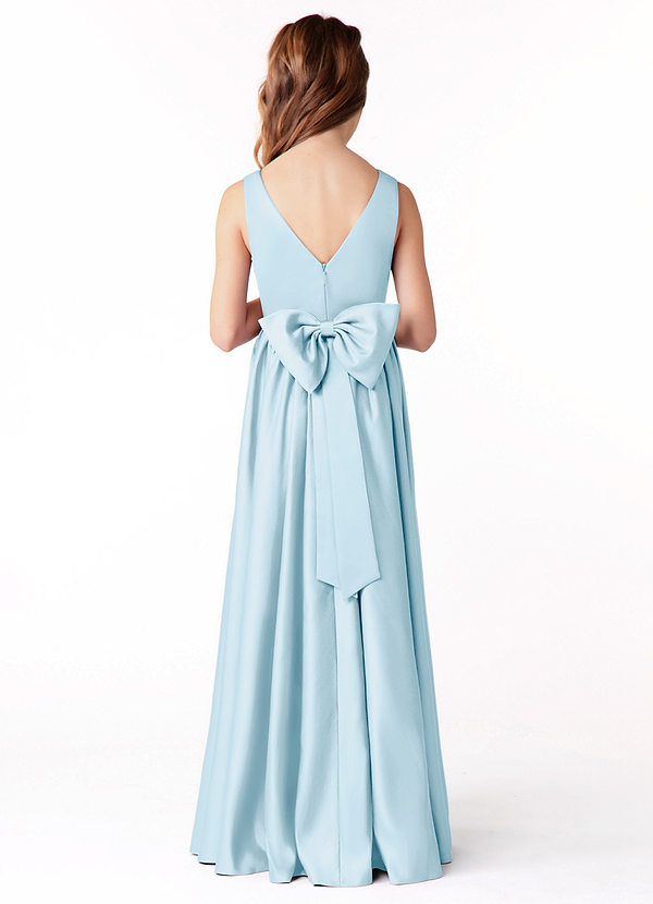 Azazie Hathaway Junior Sky Blue A-Line Bow Stretch Satin Dress image1