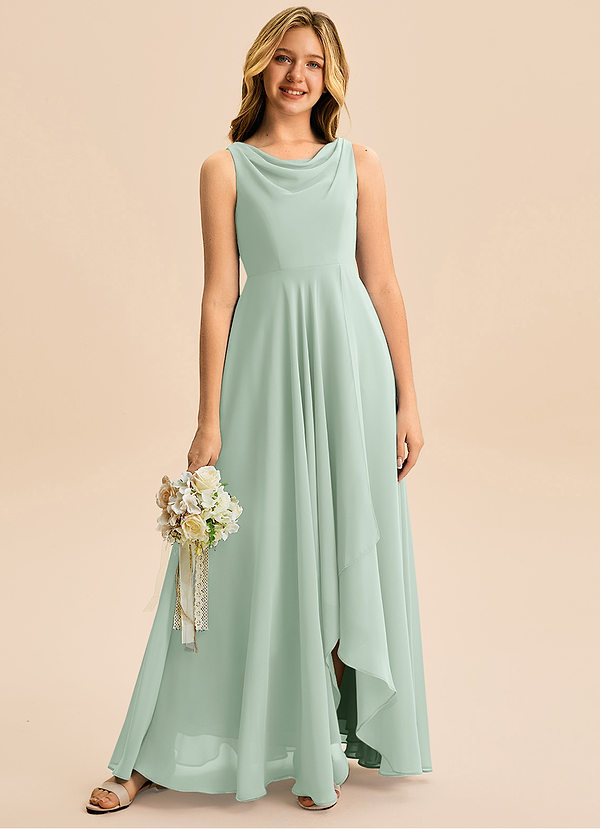 Azazie Mannie Junior Linia A Pofałdowany Szyfon Asymetryczny Młodsza druhna Sukienka image1