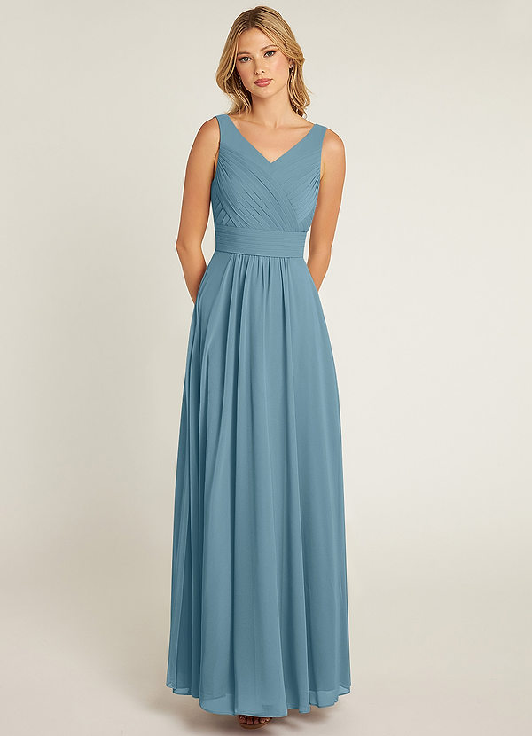Azazie Pierrette Bridesmaid Dresses Moody Blue A-Line Pleated Chiffon Dress image1