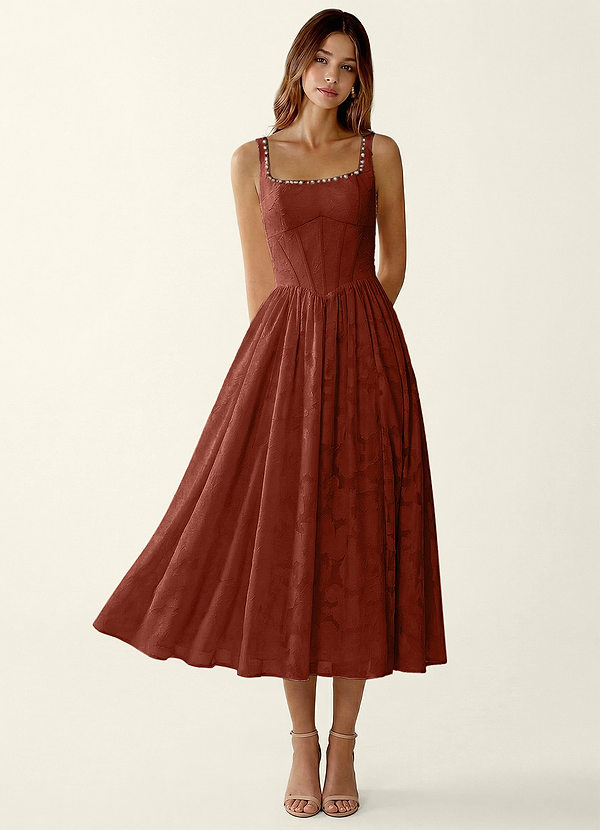 Ottavia Burnt Umber Jacquard Midi A-line Graduation Dress image1