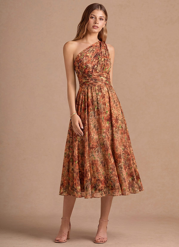 Midi jurk Noelle Oranje Bloemen image1