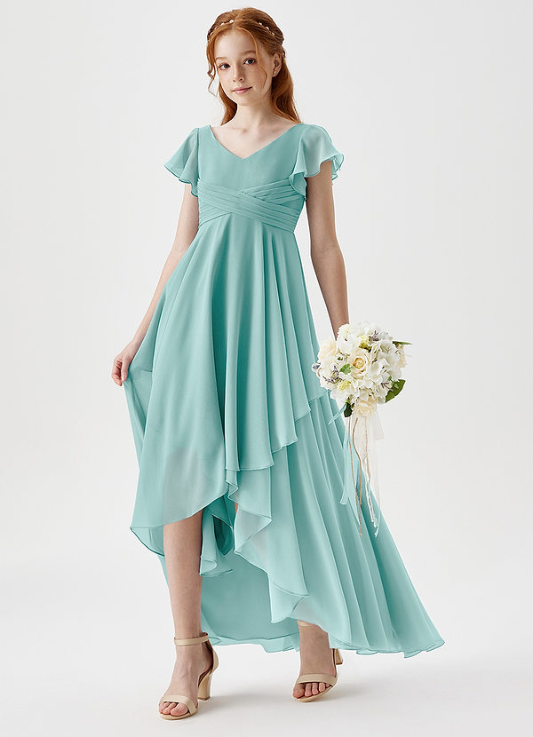 Azazie Caria Junior Aqua A-Line Pleated Chiffon Dress image1
